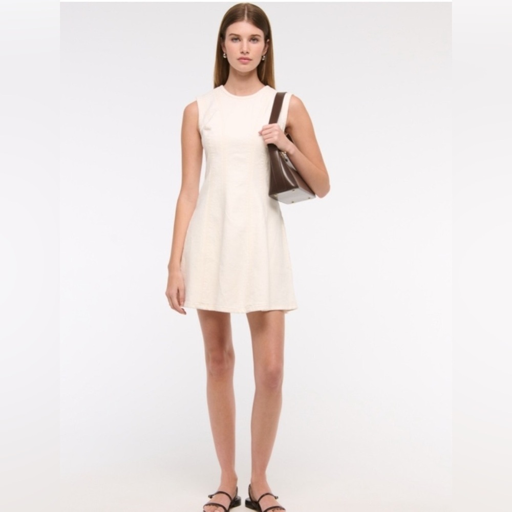 Abercrombie & Fitch Cream Sleeveless Denim Mini Dress with Corset Seaming Size S - Picture 5 of 11